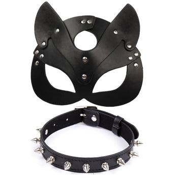 Porn Fetish Head Mask Whip BDSM Bondage Restraints PU Leather Cat