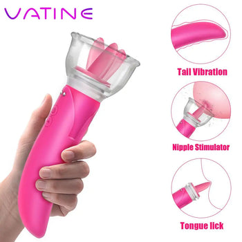 VATINE Dual Head Clitoris G-spot Vibrator Tongue Licking Pump Sex Toys