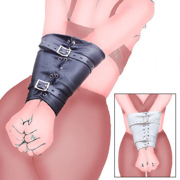 BDSM Restraint Adjustable Leather Back Bondage Armbinder Wrist Cuffs