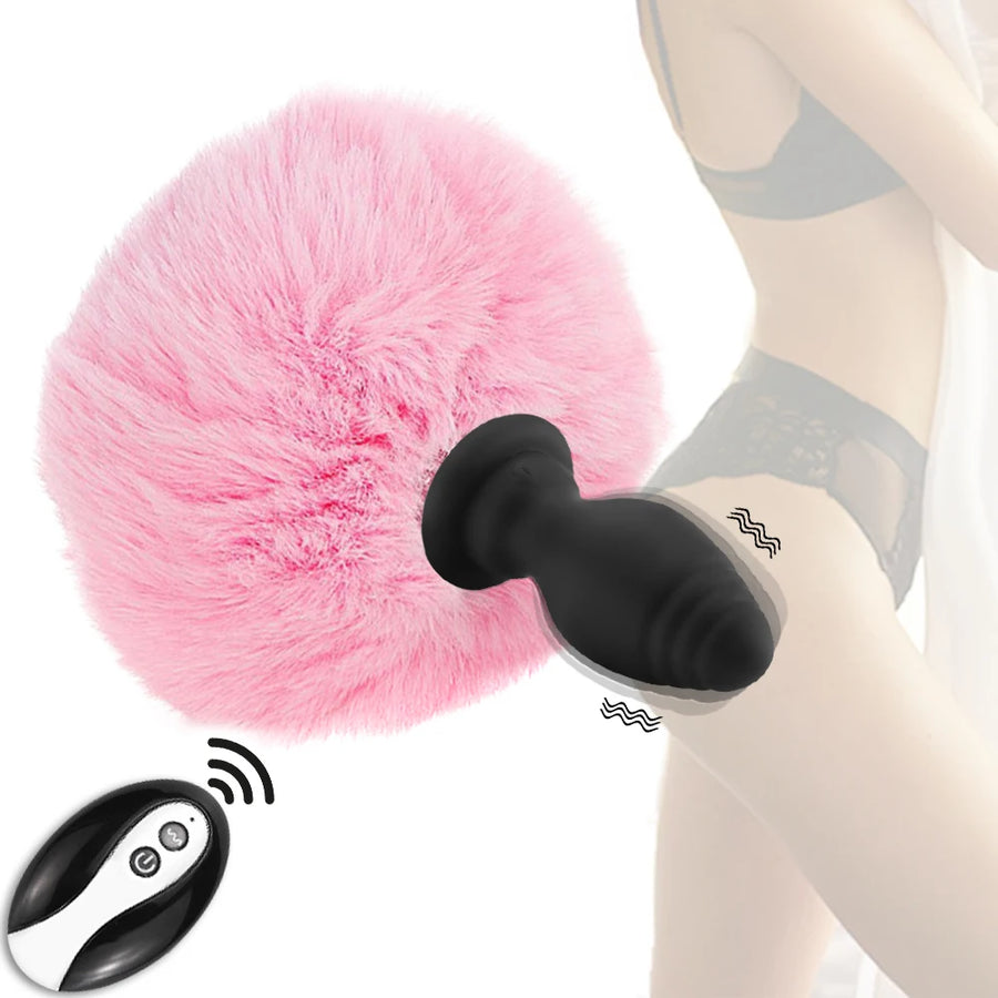 Vibration Cute Rabbit Tail Anal Plug Fluffy Plush Sexy Bunny Girl