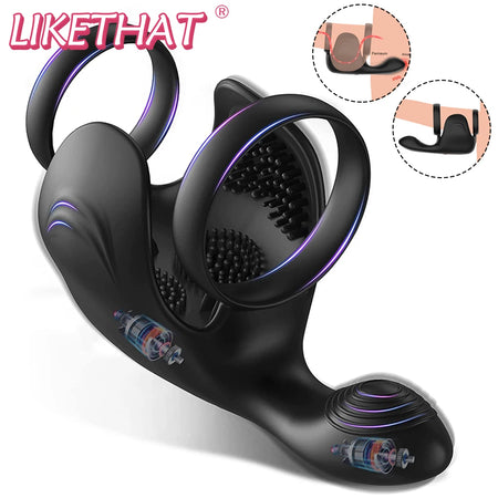 Vibrating Dual Penis Ring Scrotum prostate Massager Male Chastity