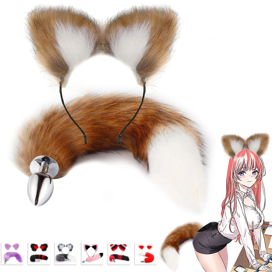 Ass Butt Tail Buttplug Fox Pigtail Anal Plug And Ears Erotic products