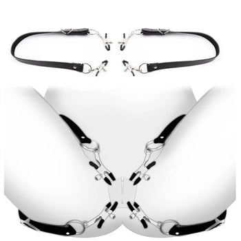 Black Leather Strap Harness Nipple Clamps Bdsm Slave Fetish Bondage