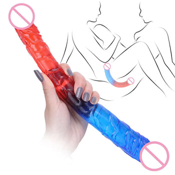 Double Head Two Colors Realistic Dildo Long Anal Play for Women Couple