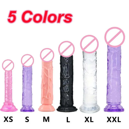 Cheap Women Erotic Anal 5 Colors Big Transparent Dildo Suction Cup